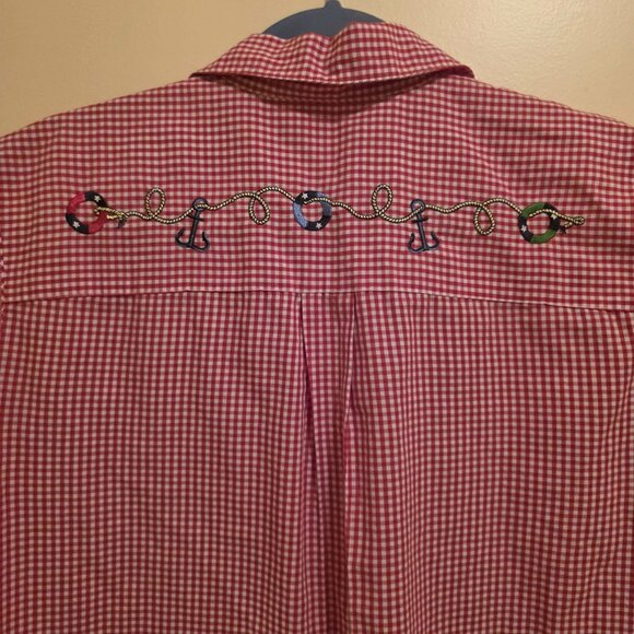 Karen Scott Sport Sailor Checkered Button Down Top M - Picture 6 of 6